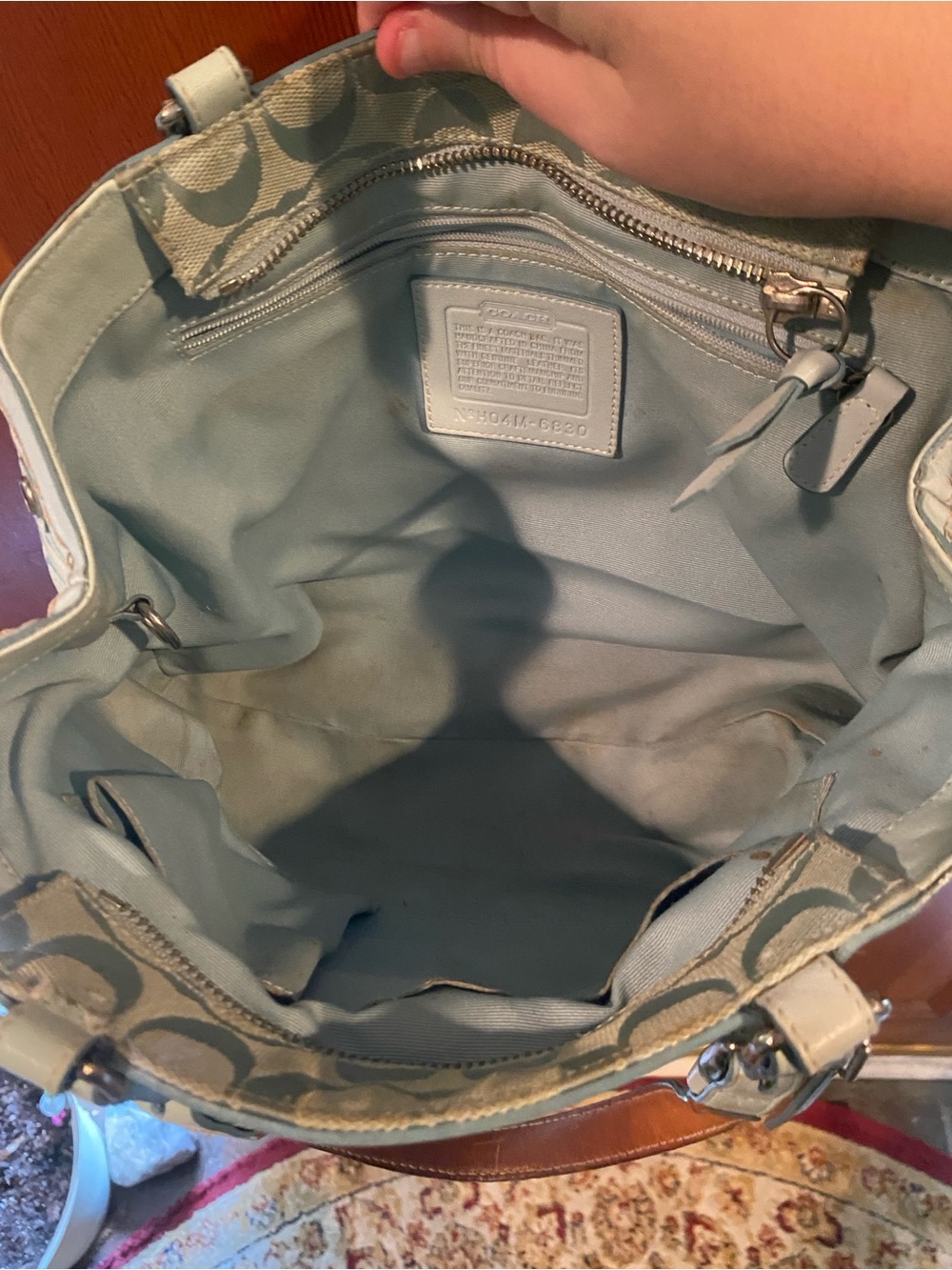 Coach Signature Canvas and Suede Tote Bag in Light Sky Blue **READ DESCRIPTION** - Picture 5 of 13